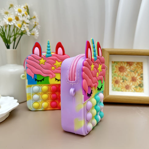 Girls S Silicone Cute Unicorn Messenger Bag - Coin Purse